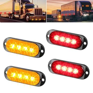 Imagem de SZSSXPL 4 peças 8,6 cm vermelho/âmbar luzes de marcação de LED de folga, luzes de marcação de reboque de montagem em superfície, iluminação frontal traseira para caminhonete, trator, trailer, carrinho