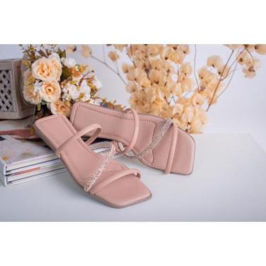 Imagem de Rasteira Rasteirinha feminino Sandália tiras com strass  solado quadra