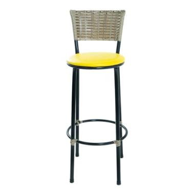 Imagem de 1 Unid Cadeira Alta Junco Sintético Capuccino Bancada Bar Balcão Cozinha (AMARELO)