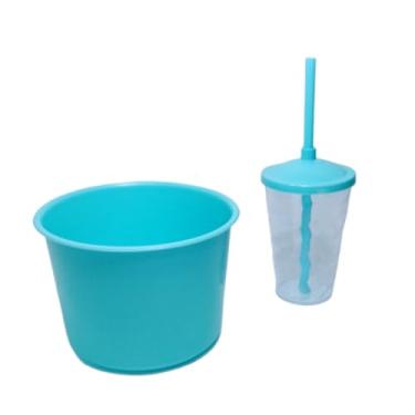 Imagem de Kit 30 Cinema Cristal Balde Pipoca 1,5L + Copo Twister 400ML - festas - aniversário - Lembrancinhas (AZUL BB/CRISTAL)