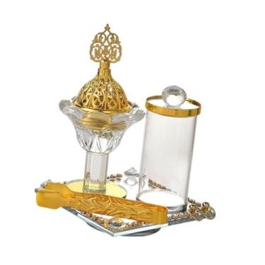 Imagem de IEUDNS Queimador de incenso árabe, ornamento de mesa elegante com clipe, suporte de incenso dourado, queimador de para sala de estar, sala de estudo,