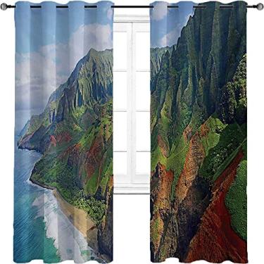 Imagem de Cortinas blecaute Havaí para quarto - Isolamento térmico, economia de energia e redução de ruído, tratamento de sombreamento completo cortina de isolamento de cozinha, L 236 x C 236 cm verde sequoia