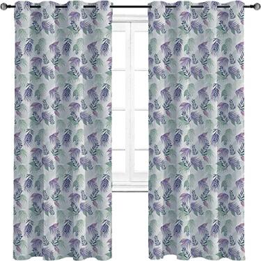 Imagem de Cortinas blackout Havaí para quarto - Cortinas escurecidas com isolamento térmico com ilhós para sala de estar, quarto, jardim de infância, sala de estar, L 213 cm x C 182 cm, verde amêndoa e