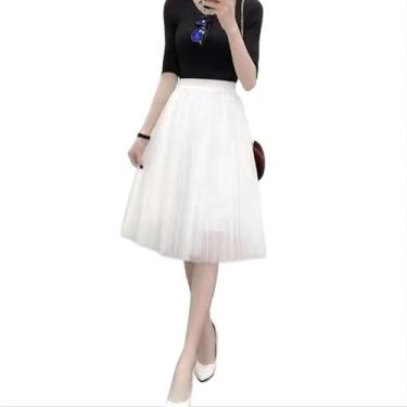 Imagem de Saia Elegante Mulheres Saia De Tule Coreano Moda Malha Branco Uma Linha Senhoras Saia Plissada Verão, White 80 Cm, One Size