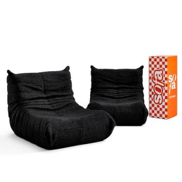 Imagem de Poltrona Puff Retro 1973 em Boucle Kit com 2 unidades – Sofá na Caixa (Preto)