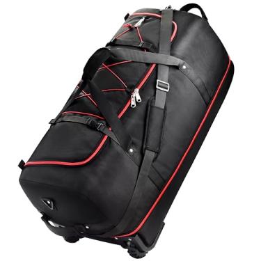 Imagem de Mochila esportiva dobrável com rodas e parte inferior acolchoada, bolsa de viagem à prova d'água com alças estendidas, Vermelho, Bolsa de viagem com rodas, mala de viagem com