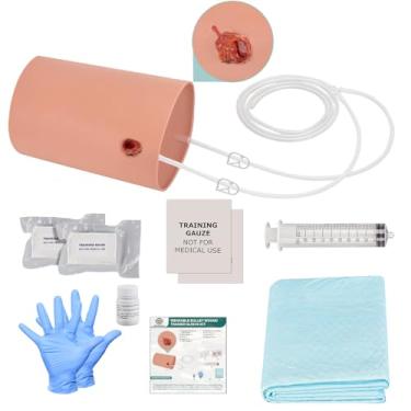 Imagem de MedEduQuest Kit de treinamento de embalagem de feridas, kit Stop The Bleed para treinamento de hemostasia, treinador de manga de ferida de bala vestível para educação médica