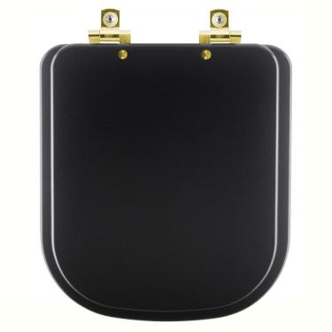 Imagem de Assento Sanitário Com Fechamento Lento Piano Preto Fosco Para Vaso Deca Com Ferragem Dourada