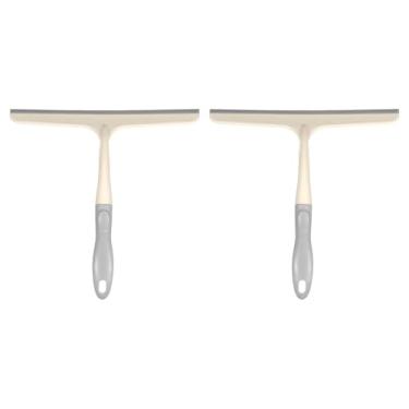 Imagem de HARFINGTON 2 peças de rodo de chuveiro 24 cm de comprimento, ferramenta de limpeza de lâmina de água, rodo de espelho doméstico com orifício para limpeza de janela de para-brisa, porta de vidro, bege