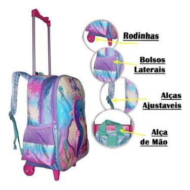 Imagem de Mochila Rodinhas Cavalo Marinho Meninas Resistente Confort - Luxcel