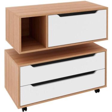 Imagem de Kit Balcão E Gabinete De Banheiro Karina Amêndoa/branco - TECNOMÓBILI