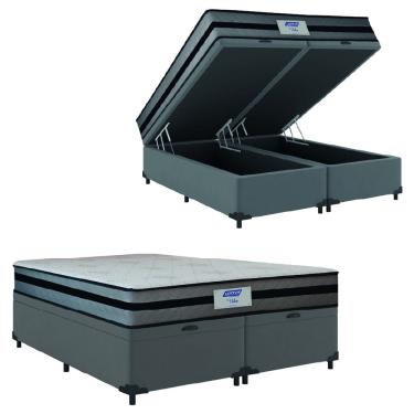 Imagem de Cama Box Baú Casal Queen Colchão Gazin Com Molas Ensacadas Vibe 158x198x63cm Cinza/Preto