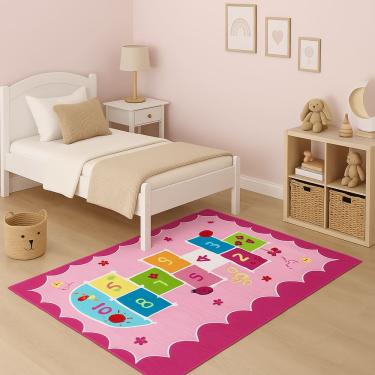 Imagem de Tapete Infantil Emborrachado Antiderrapante 100x140cm - Amarelinha Rosa