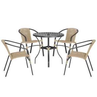 Imagem de 04 Cadeiras Floripa E Mesa Roma 80cm Preta Trama Rami