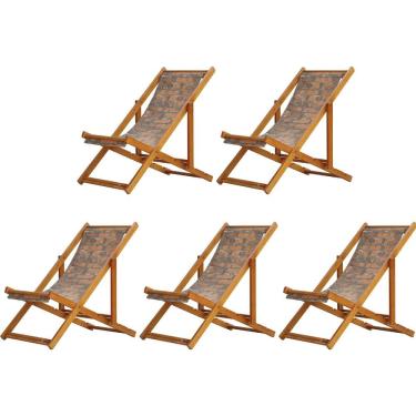 Imagem de Kit 5 Cadeiras Espreguiçadeira Preguiçosa Dobrável Mel Sem Braço
