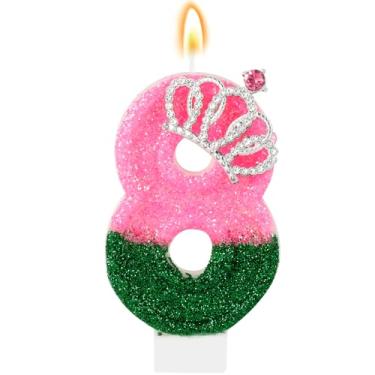 Imagem de IDIJOLI Wicked Vela de aniversário rosa e verde número 8 vela 8º aniversário topo de bolo decoração de cupcake decoração de festa temática de bruxa, aniversário, celebrações, suprimentos