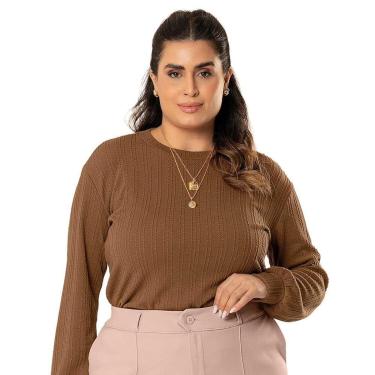 Imagem de Blusão Feminino Cativa Plus Size Textura de Tricô Caramelo-Feminino