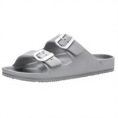 Imagem de Temi Sandálias femininas deslizantes com fivelas duplas ajustáveis e suporte de arco médio - Sapatilhas de EVA confortáveis para o verão na praia e piscina para mulheres, rosa, 35