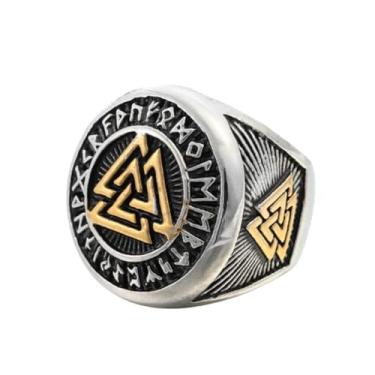 Imagem de Sinoyp Anel de runa Viking Valknut para homens – Runas nórdicas do Ancião Futhark em torno do símbolo Valknut, joia nórdica de aço inoxidável (7)