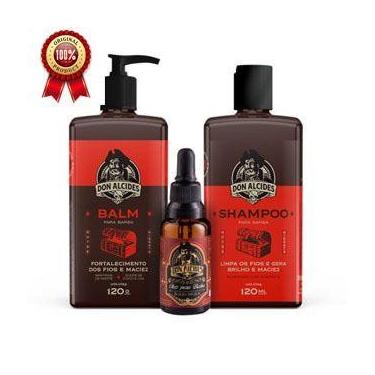 Imagem de Kit shampoo + balm + óleo para barba don alcides barba negra
