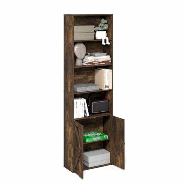 Imagem de Furinno Jensen Farmhouse estante com 6 prateleiras, estante com portas, pinheiro âmbar