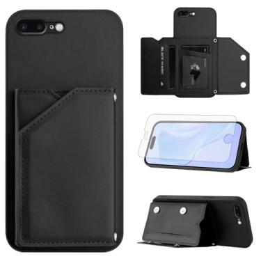 Imagem de Asuwish Capa de telefone para iPhone 7plus 8plus 7/8 Plus capa carteira com protetor de tela suporte suporte para cartão de crédito alça transversal cordão de couro celular i Phone7s 7s + 7+ 8s 8+
