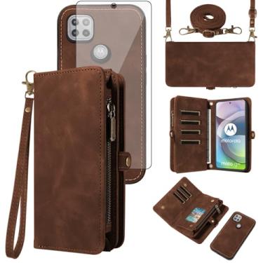 Imagem de Asuwish Capa de celular para Motorola Moto One 5G Ace/G G5 2021 com zíper carteira celular com alça protetora de tela de vidro temperado flip porta-cartões MotoOne 1 One5G UW Ace 6.7 XT2113-3 XT2113-5