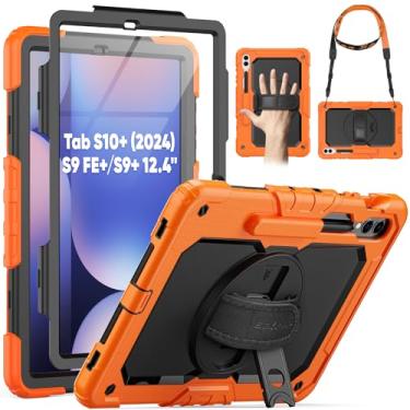 Imagem de SEYMAC Capa para Samsung Galaxy Tab S10+/S9 FE+/S9+ Plus 31.5 cm - Capa protetora resistente à prova de choque com protetor de tela, suporte, alça de mão/ombro e suporte para caneta, laranja