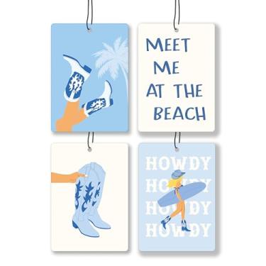Imagem de JWVK Aromatizador de ar de carro Blue Coastal Cowgirl Lavanda, botas de vaqueira Preppy Meet Me at the Beach para pendurar ambientador de ar 4 peças para livros de gaveta de armário de carros