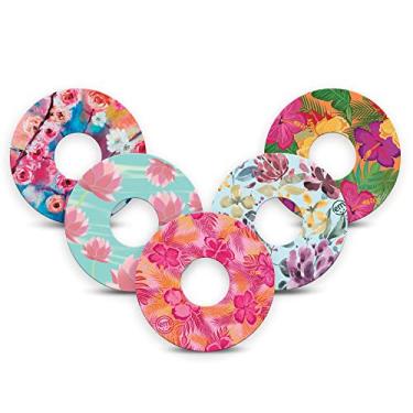 Imagem de ExpressionMed - Adesivos para sensor Libre 3 e Libre 3 Plus (pacote com 5) - Fita CGM pré-cortada, impermeável, não desfia. (floral colorido) (ajuste perfeito)