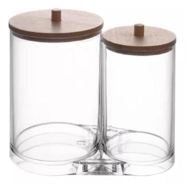 Imagem de Porta Algodão Disco Cotonete De Acrílico Com Tampa De Bambu - Jolitex