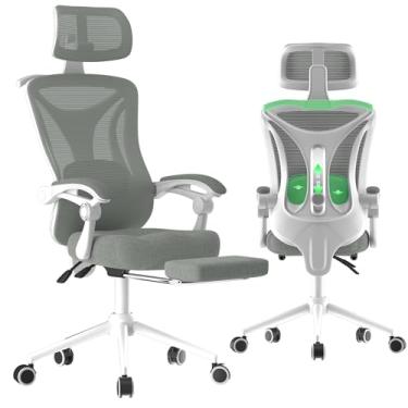 Imagem de CYKOV Cadeira de escritório ergonômica – lombar e encosto de cabeça ajustáveis, reclinável de 90 a 160° com apoio para os pés, costas de malha respirável - Home Office/