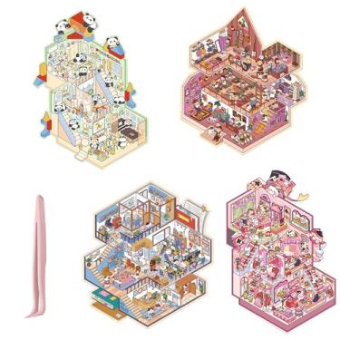 Imagem de SZXYCZL Cute Miniature Scene 4Sets Big DIY 3D Stickers Scene Three Layers of Scenarios, Make You Own Mini House Sticker Therapy for Teen Adult Relief Pass The Time-Third Floor Modern Building