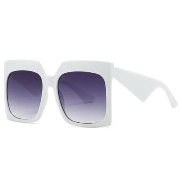 Imagem de Óculos de sol femininos da moda, óculos de sol UV400, retrô, grande, masculino, lente degradê, casual, tamanho grande (branco)