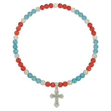 Imagem de Colar de beisebol masculino com pingente de cruz de 50 cm, coleção de gelo brilhante, para mulheres, strass e contas de argila, acessórios de beisebol, presentes para jogadores de times de beisebol