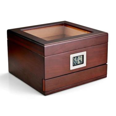 Imagem de ZzleoyuUUs-12 Caixa de charutos Umidor portátil para charutos Cedro Madeira Skylight Charuto Caixa de Armazenamento de Duas Peças com Higrômetro Acessórios para Charutos Caixa de Charuto Portátil de