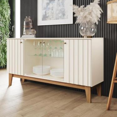 Imagem de Aparador Buffet 4 Portas Ripado com Vidro Eiffel - Henn, Off White / N