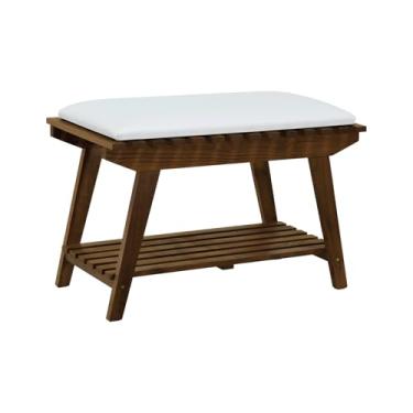 Imagem de Banco/Sapateira 1 Prateleira Summer 70cm Madeira Imbuia Maciça - Stain Imbuia/Estofado Corano Bege