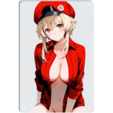 Imagem de DKLOWK Pôster de metal fofo anime menina sexy biquíni mangá placa de decoração de parede para casa bar clube quarto banheiro homem caverna Otaku 30 x 40 cm