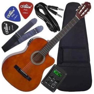 Imagem de Kit Violão Giannini Flat Eletroacústico Nf14 Nt Nylon