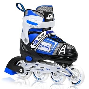 Imagem de Patins em linha ajustáveis para crianças, adolescentes e adultos – rolamentos ABEC-7, rodas de poliuretano, ajuste confortável, para patinação interna e externa (azul, pequeno - criança pequena (10,5C