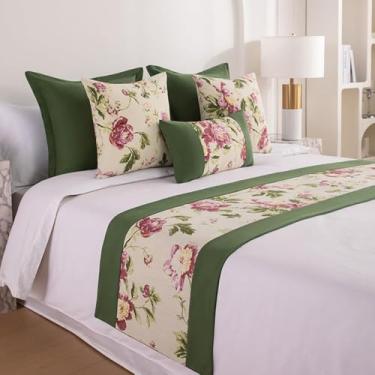 Imagem de Cachecol de corredor de cama de hotel, colcha floral luxuosa, decoração resistente ao desbotamento, protetor de cama elegante, toalha de cama de quarto para cama de solteiro queen size - verde | 50 x