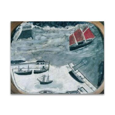Imagem de RYLJCZ Reproduções de pinturas famosas de Alfred Wallis-(Schooner Approaching) Impressões em tela - quadros decorativos para sala de estar 40 x 50 cm (15,8 x 19,7 pol) sem moldura