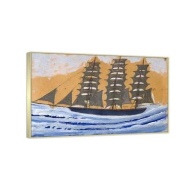 Imagem de RYLJCZ Reproduções de pinturas famosas de Alfred Wallis-(Masted Schooner) Impressões em tela - quadros decorativos para sala de estar 30 x 48 cm (11,8 x 18,8 pol) molduras de champanhe