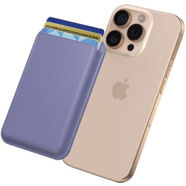 Imagem de Vanjua Carteira magnética para iPhone 16/15/14/13/12 Pro/Max/Plus/Mini, carteira de telefone de couro, porta-cartões RFID com ímã Mag-Safe, Violeta, Minimalista