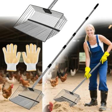 Imagem de Colher de cocô de galinha ajustável de 38 cm para areia e galinheiro, cabo de aço inoxidável resistente, pá de peneiramento com aderência ergonômica, colher de areia multisuperfície (15)
