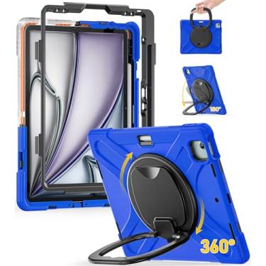 Imagem de BRAECN Capa para iPad Air de 13 polegadas M3 2025/ M2 2024, iPad Pro 12,9 (6ª/5ª/4ª/3ª geração), capa resistente à prova de choque com suporte para lápis, alça giratória, suporte estável, alça de