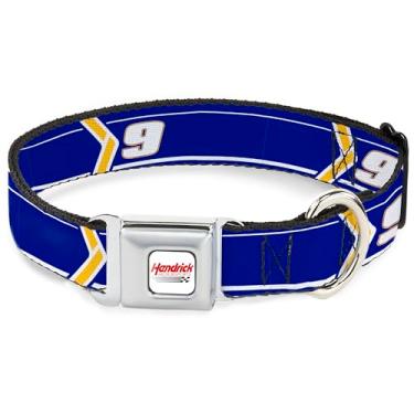 Imagem de Coleira Hendrick Motorsports para animais de estimação, fivela de cinto de segurança de metal, HMS Car Scheme azul amarelo branco, 40,6 a 58 cm de largura