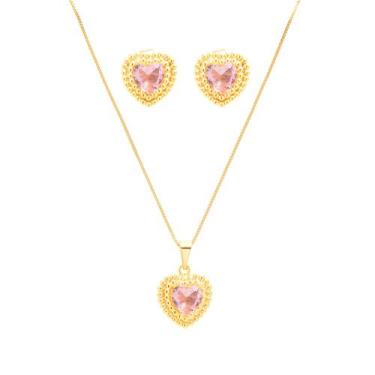 Imagem de Conjunto Colar E Brinco Zircônia Coração Folheado A Ouro 18k - Milena 