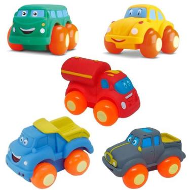 Imagem de Kit 05 Carrinhos Soft Cars Mordedor Para Bebe Divertoys Brinquedos